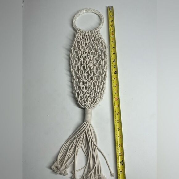 Bohemian Crochet Bag with Plastic Circle Handle Cream - Picture 6 of 6